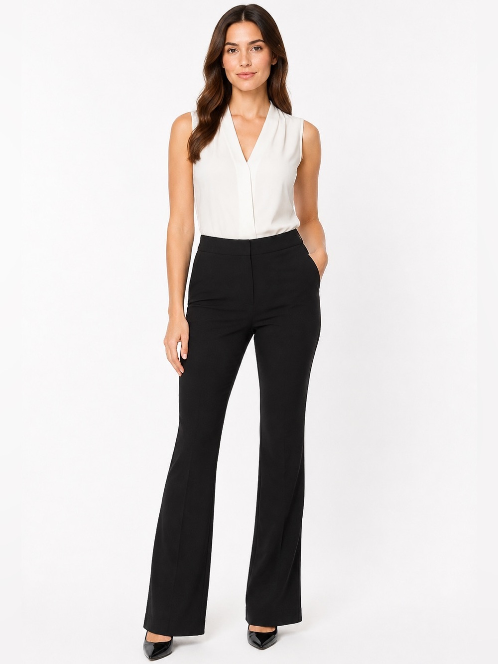 Ramy Brook Lincoln Black Luxe Crepe Flare Dress Pants Trousers Size 6 Stretchy